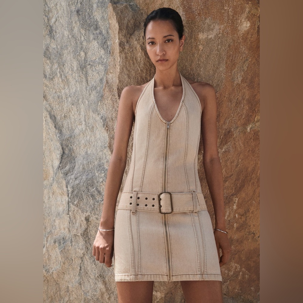 Mango Cream denim dress with belt NWT - Picture 6 of 7
